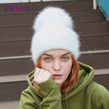 Charger l'image dans la galerie, ENJOYFUR Winter hats for women warm long rabbit fur hair female caps fashion solid colors wide cuff young style beanies