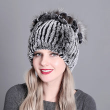 Charger l'image dans la galerie, Women fur hat for winter natural rex rabbit fox fur cap russian female fur headgear 2018 brand new fashion warm beanies cap