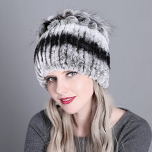 Charger l'image dans la galerie, Women fur hat for winter natural rex rabbit fox fur cap russian female fur headgear 2018 brand new fashion warm beanies cap