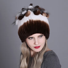 Charger l'image dans la galerie, Women fur hat for winter natural rex rabbit fox fur cap russian female fur headgear 2018 brand new fashion warm beanies cap