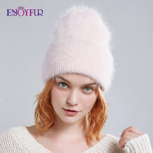 Charger l'image dans la galerie, ENJOYFUR Winter hats for women warm long rabbit fur hair female caps fashion solid colors wide cuff young style beanies