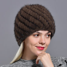 Charger l'image dans la galerie, winter womens mink fur hats natural real fur knitted cap fashionable fluffy ladies genuine fur beanie female black fur caps