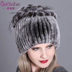 Women fur hat for winter natural rex rabbit fox fur cap russian female fur headgear 2018 brand new fashion warm beanies cap