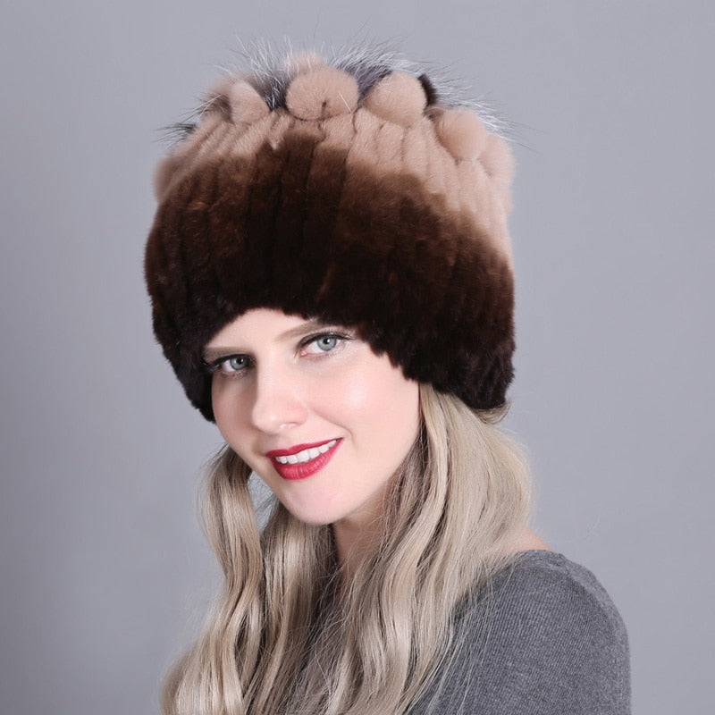 Women fur hat for winter natural rex rabbit fox fur cap russian female fur headgear 2018 brand new fashion warm beanies cap