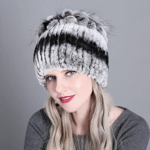 Women fur hat for winter natural rex rabbit fox fur cap russian female fur headgear 2018 brand new fashion warm beanies cap