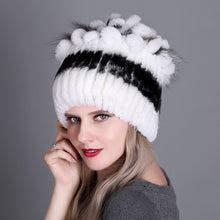 Charger l&#39;image dans la galerie, Women fur hat for winter natural rex rabbit fox fur cap russian female fur headgear 2018 brand new fashion warm beanies cap
