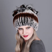 Charger l&#39;image dans la galerie, Women fur hat for winter natural rex rabbit fox fur cap russian female fur headgear 2018 brand new fashion warm beanies cap
