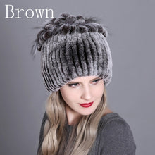 Charger l&#39;image dans la galerie, Women fur hat for winter natural rex rabbit fox fur cap russian female fur headgear 2018 brand new fashion warm beanies cap
