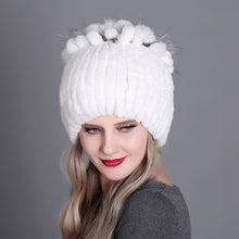 Charger l&#39;image dans la galerie, Women fur hat for winter natural rex rabbit fox fur cap russian female fur headgear 2018 brand new fashion warm beanies cap
