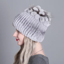 Charger l&#39;image dans la galerie, Women fur hat for winter natural rex rabbit fox fur cap russian female fur headgear 2018 brand new fashion warm beanies cap

