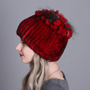 Women fur hat for winter natural rex rabbit fox fur cap russian female fur headgear 2018 brand new fashion warm beanies cap