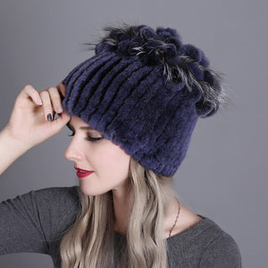 Women fur hat for winter natural rex rabbit fox fur cap russian female fur headgear 2018 brand new fashion warm beanies cap