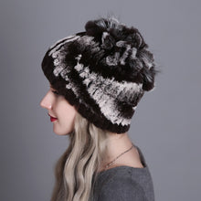 Charger l&#39;image dans la galerie, Women fur hat for winter natural rex rabbit fox fur cap russian female fur headgear 2018 brand new fashion warm beanies cap
