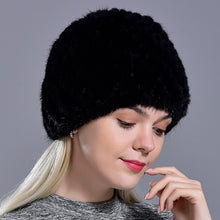 Charger l&#39;image dans la galerie, winter womens mink fur hats natural real fur knitted cap fashionable fluffy ladies genuine fur beanie female black fur caps
