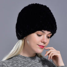 Charger l&#39;image dans la galerie, winter womens mink fur hats natural real fur knitted cap fashionable fluffy ladies genuine fur beanie female black fur caps
