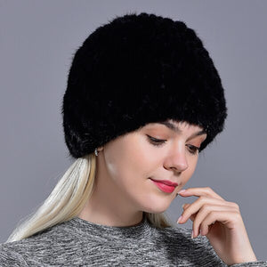 winter womens mink fur hats natural real fur knitted cap fashionable fluffy ladies genuine fur beanie female black fur caps