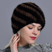 Charger l&#39;image dans la galerie, winter womens mink fur hats natural real fur knitted cap fashionable fluffy ladies genuine fur beanie female black fur caps
