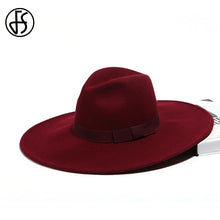 Charger l&#39;image dans la galerie, FS Elegant Big Black Hat Large Brim Fedoras Wool Felt Hat Women Bow Panama Cap Australian Ladies Trilby Hat Autumn Casual Mujere
