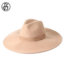 Charger l&#39;image dans la galerie, FS Elegant Big Black Hat Large Brim Fedoras Wool Felt Hat Women Bow Panama Cap Australian Ladies Trilby Hat Autumn Casual Mujere
