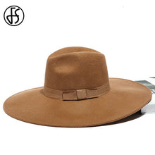 Charger l&#39;image dans la galerie, FS Elegant Big Black Hat Large Brim Fedoras Wool Felt Hat Women Bow Panama Cap Australian Ladies Trilby Hat Autumn Casual Mujere
